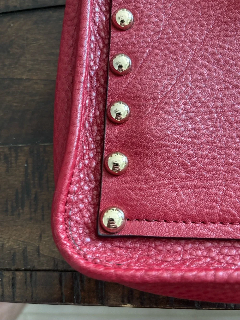 Rebecca Minkoff Red Crossbody Unlined Leather Purse with Silver Studs - Picture 8 of 10
